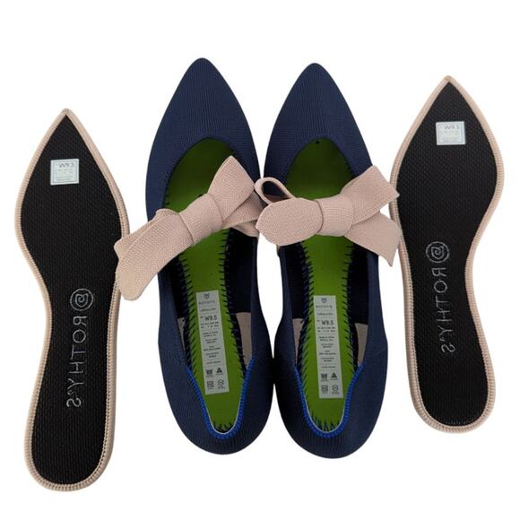 Rothys Sapphire Blue Point Toe Mary Jane Knit Bow Ballet Flats Size 9.5 - Picture 10 of 12